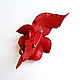 Cascade Leather Flower Brooch Soft scarlet red. Brooches. De-Si-Re. My Livemaster. Фото №6