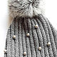 Order Merino winter hat with rabbit pompom and swarovski pearls. Knitted ha. GemKnitDesign. Livemaster. . Caps Фото №3