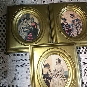 Винтаж ручной работы. Ярмарка Мастеров - ручная работа Винтаж: Модные барышни Франции панно. Handmade.