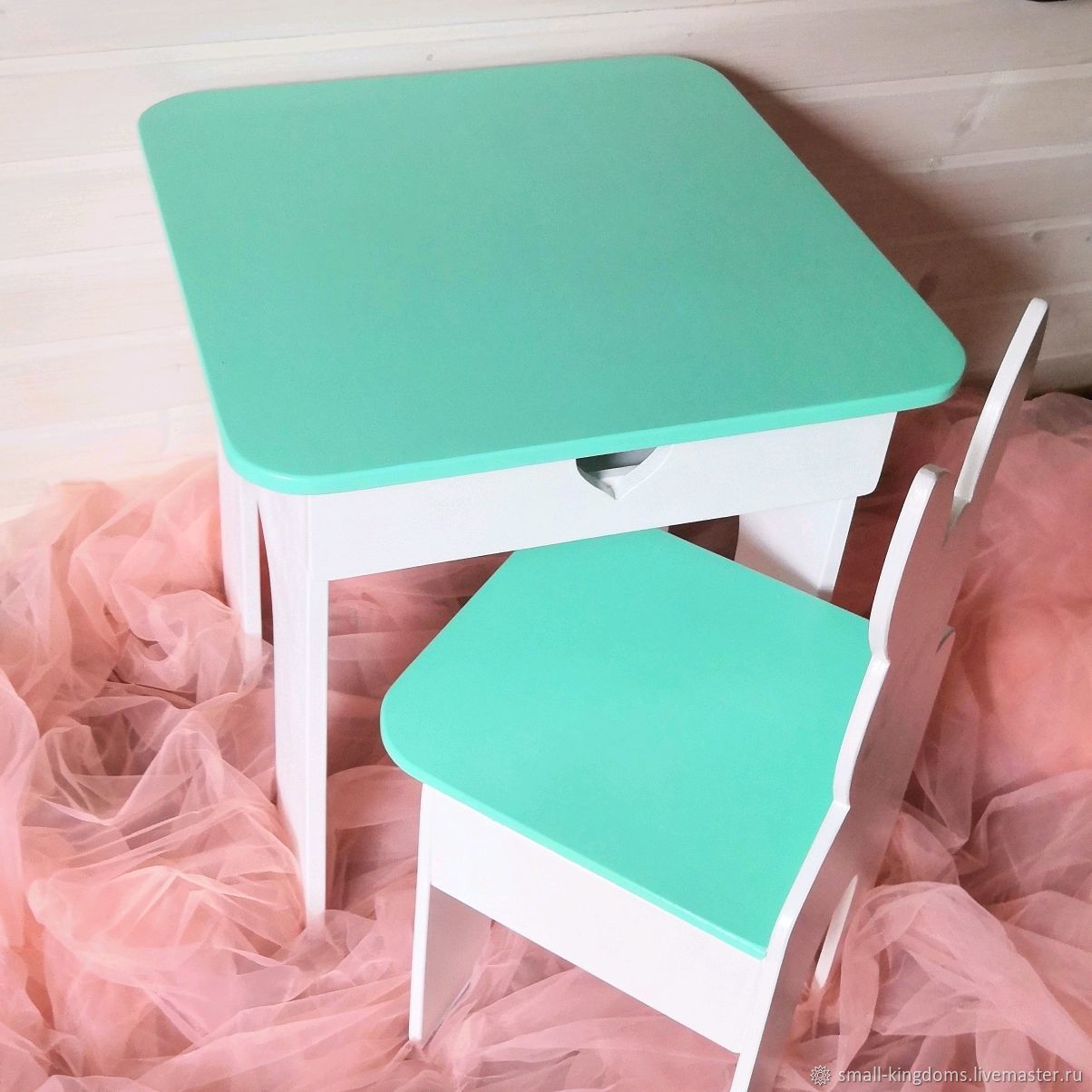Детский комплект, стол 77х55 белый/белый + стул (1), розовый