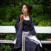 Субкультуры handmade. Livemaster - original item Long Blue Linen Medieval Dress "Medieval Dark". Handmade.