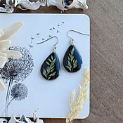 Украшения handmade. Livemaster - original item Jewelry resin earrings with real flowers. Black earrings. Handmade.