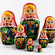 Матрешка, расписанная цветами, традиционная деревянная кукла из 7 мест, Матрешки, Сергиев Посад,  Фото №1