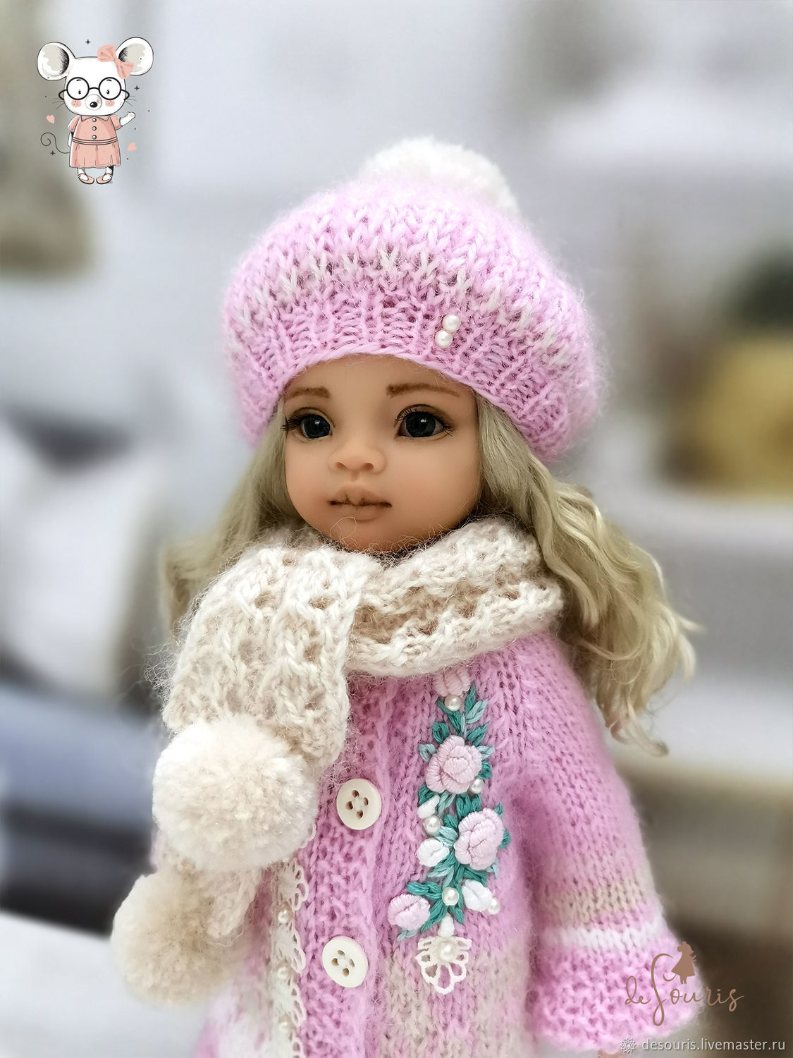 Одежда для кукол Паола Рейна. Теплый розовый набор с объёмным шарфом ...