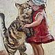 Картина маслом Девочка с котом  Детство 25х20. Картины. Anna-volodina. Интернет-магазин Ярмарка Мастеров.  Фото №2
