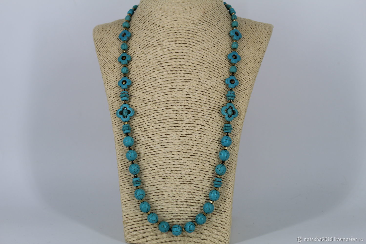 Long beads of howlite and hematite ' forget-me-Nots', Necklace, Velikiy Novgorod,  Фото №1