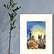 Картина акварелью, Кошка любуется звездами, 23,5 х 29,5 см. Картины. Картины на Живописной улице. Ярмарка Мастеров.  Фото №6