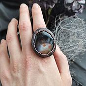 Украшения handmade. Livemaster - original item Copper ring with moss agate. Handmade.