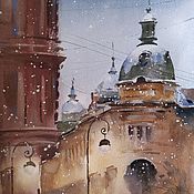 Картины и панно handmade. Livemaster - original item Watercolor painting Snowy Petersburg (landscape beige gray-blue). Handmade.