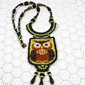 Украшения ручной работы. Ярмарка Мастеров - ручная работа Necklace: long-eared owl. Embroidered Owl Pendant. Macrame necklace with beads. Handmade.