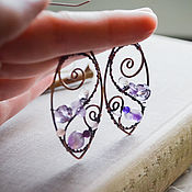 Украшения handmade. Livemaster - original item Copper earrings with Amethyst Small purple earrings with stones. Handmade.