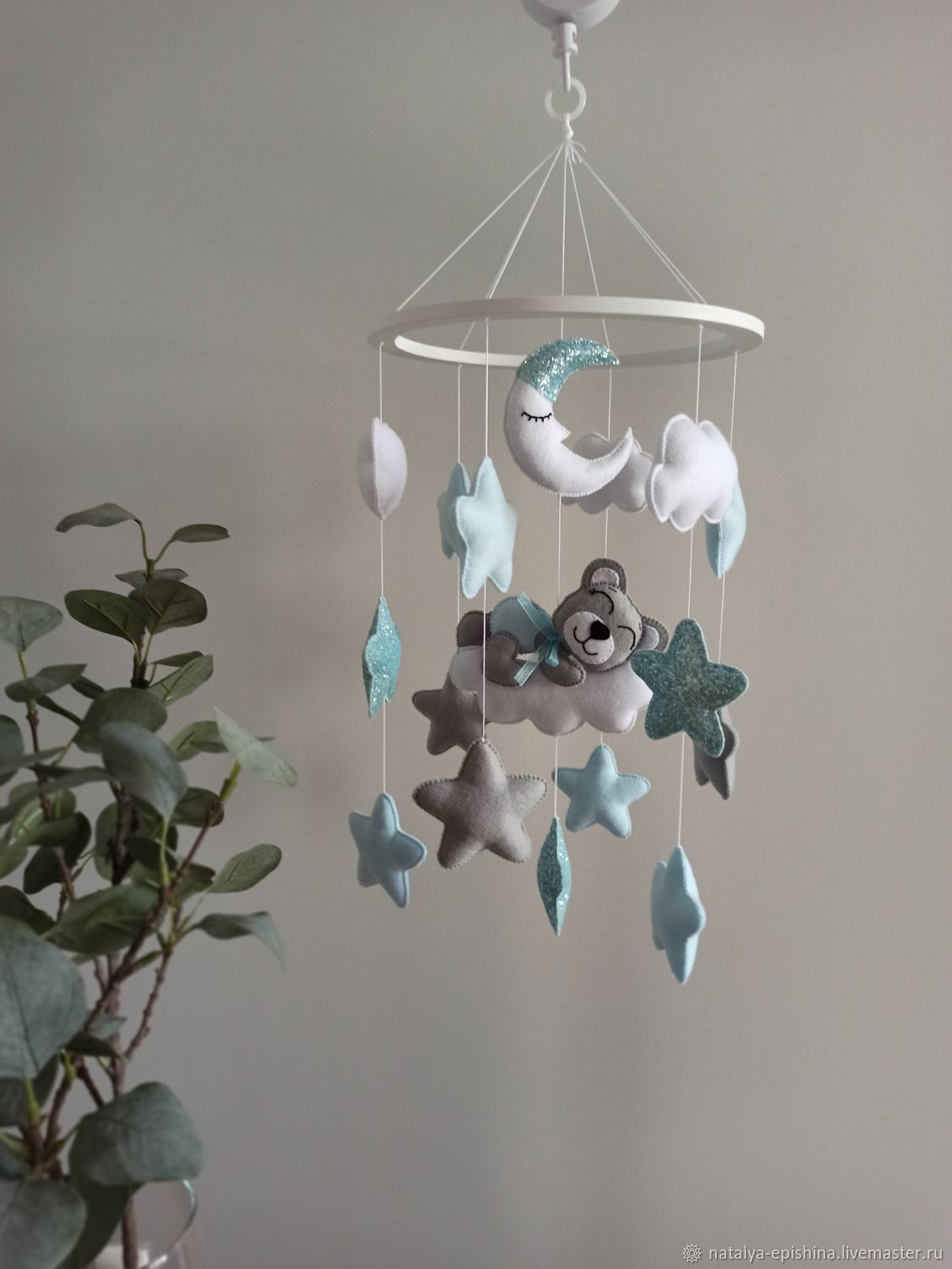 Мобиль " Мишка на облаке" серо голубого цвета. в интернет-магазине на ...