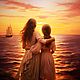 Painting Mother and Daughter. Sunset on the sea, seascape. Love picture, Pictures, St. Petersburg,  Фото №1