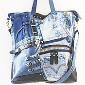 Сумки и аксессуары handmade. Livemaster - original item Denim tote bag with leather Trim Shopper Large Female. Handmade.