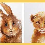 Картины и панно handmade. Livemaster - original item Painting bunny and lioness Decoration of the nursery. Handmade.