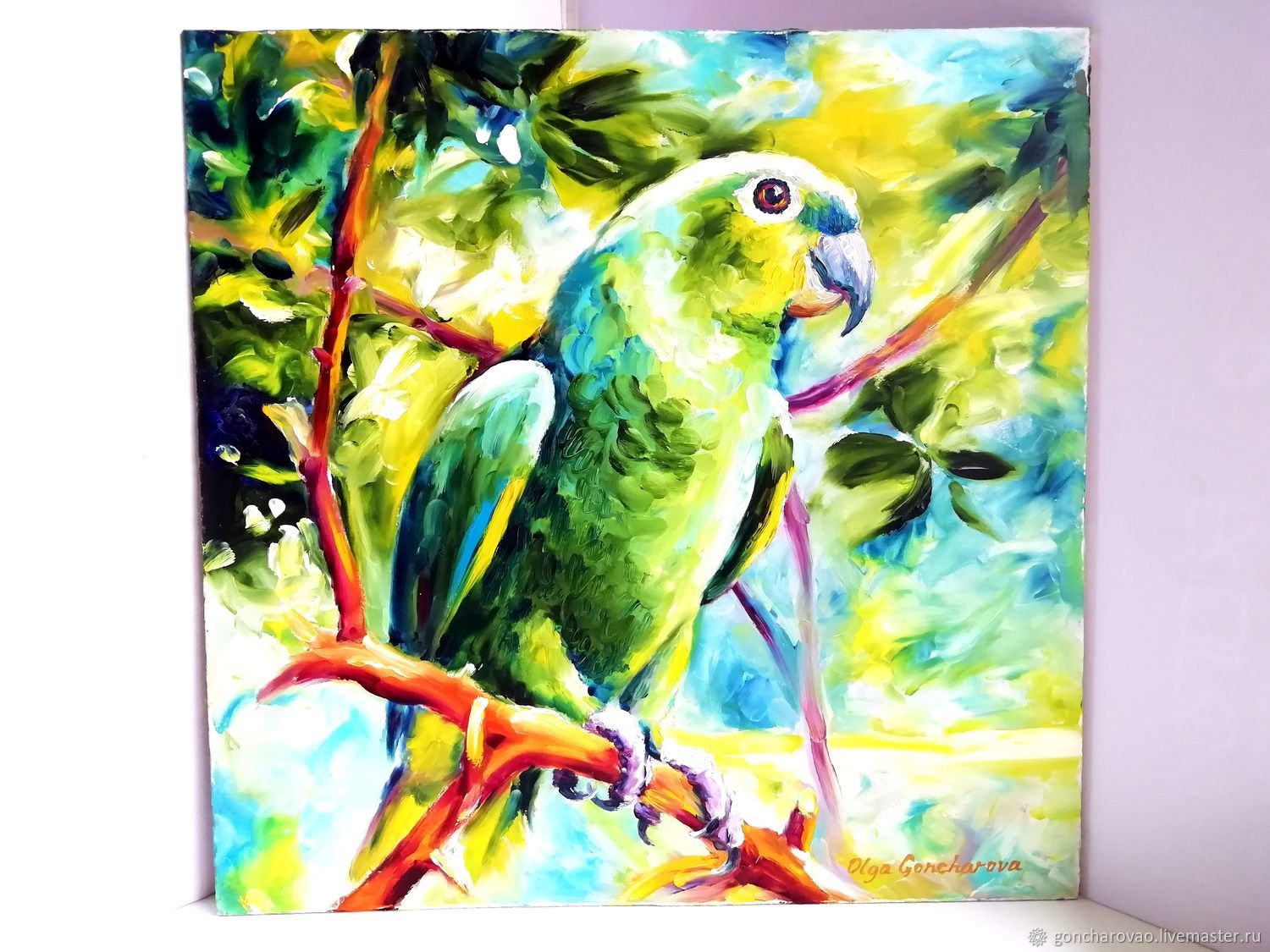 Зеленый попугай картина