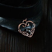 Украшения handmade. Livemaster - original item Copper Pendant Heart with Hematite Pendant Heart Cheny Choker Ribbon. Handmade.