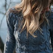 Вязаный теплый мятный шерстяной свитер ручной работы "Мятный макарон"