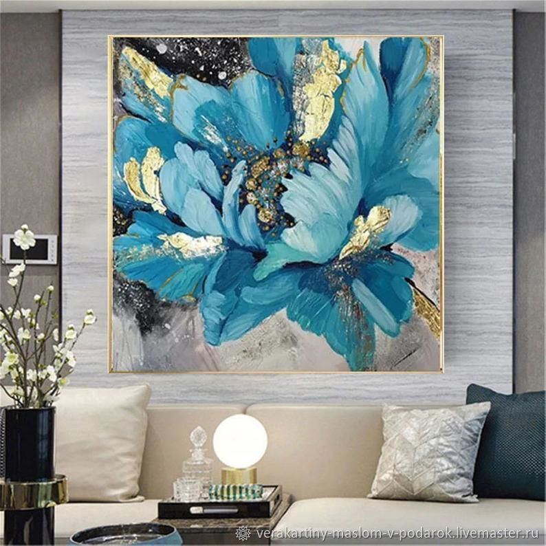 Современные картины маслом для интерьера с синим цветком в  интернет-магазине Ярмарка Мастеров по цене 36380 ₽ – OSGA0RU | Картины,  Москва - доставка по России