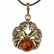Украшения handmade. Livemaster - original item Gemini Zodiac Sign Gemini pendant made of brass amber small. Handmade.