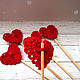 Набор из 5 топперов сердце вязаное для украшения торта, цветка красный. Топперы для букетов. BarminaStudio❤️Вязаный декор✔️Марина (barmar). Ярмарка Мастеров.  Фото №4
