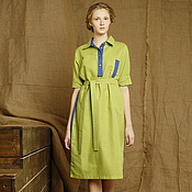 Одежда handmade. Livemaster - original item Dress shirt linen cotton summer Kombi green and blue. Handmade.