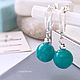 Earrings with turquoise-green stones casual earrings silver, Earrings, Yaroslavl,  Фото №1