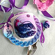 Кружка с декором из полимерной глины "Голуби"