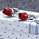 Серьги серебряные Красные розы, подарок любимой на 8 марта. Серьги классические. Сказки лэмпворк (luxury-lampwork). Интернет-магазин Ярмарка Мастеров.  Фото №2