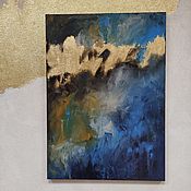 Картины и панно handmade. Livemaster - original item Paintings: abstract oil painting in blue tones with gold potala. Handmade.