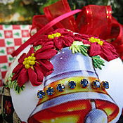 Сувениры и подарки ручной работы. Ярмарка Мастеров - ручная работа bola de Navidad kimekomi con bordado campana de Navidad. Handmade.
