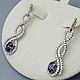Silver earrings with amethyst and cubic zirconia, Stud earrings, Moscow,  Фото №1