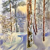 Картины и панно handmade. Livemaster - original item Painting watercolor. Winter in elk island. Handmade.