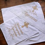 Christening Set Gift of Godparents. Baptismal set with embroidery