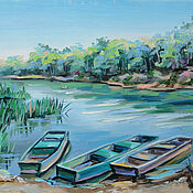 Картины и панно handmade. Livemaster - original item Oil painting Derezovka. Boats. Handmade.
