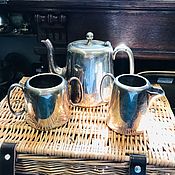 Винтаж handmade. Livemaster - original item Vintage:Set of teapot, creamer, Sakha, England, XX century, silver (2845). Handmade.