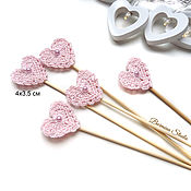 Сувениры и подарки handmade. Livemaster - original item Set of 5 Knitted Heart Toppers for Cake Decoration, Pink Flower. Handmade.