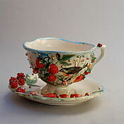 Посуда handmade. Livemaster - original item teacups: Birds and berries. Handmade.