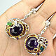 Wild plum earrings with amethysts and opals, Earrings, Voronezh,  Фото №1