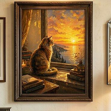 Картины и панно ручной работы. Ярмарка Мастеров - ручная работа Картины с котами Интерьерная картина маслом кот тишина эксклюзив. Handmade.