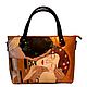 Leather woman yellow brown artistic handbag Klimt The Kiss, Classic Bag, Bologna,  Фото №1