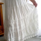 Одежда handmade. Livemaster - original item Skirts: Linen white skirt with tiers and lace. Handmade.