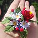 Miniature basket with handmade polymer clay flowers, Composition, Moscow,  Фото №1