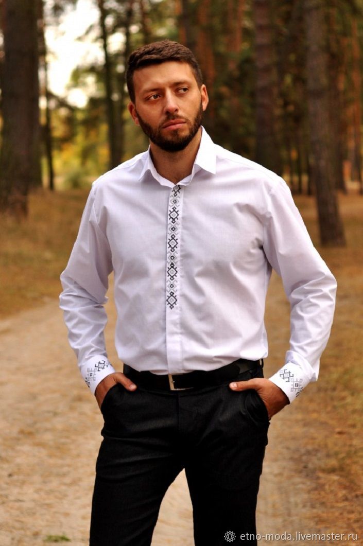 Классическая белая рубашка с вышивкой для элегантного мужчины, Рубашки мужские, Чернигов,  Фото №1