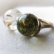 Украшения handmade. Livemaster - original item Double ring made of epoxy resin. Ring with flowers. Flowers in a balloon.Moss. Handmade.