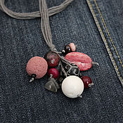 Украшения handmade. Livemaster - original item Pink and grey pendant on linen thread, stones, flax dusty rose black. Handmade.