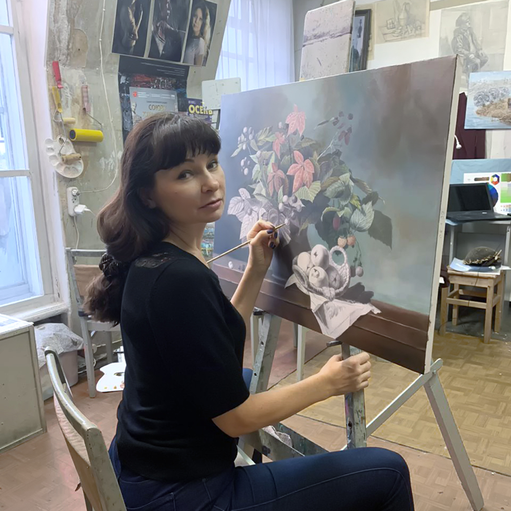 Процесс многослойной живописи, виден подмалев