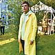 Men's Yellow RAINCOAT with Hood Bright Long Stylish Membrane, Mens outerwear, St. Petersburg,  Фото №1