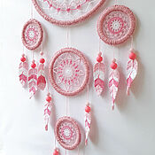 Для дома и интерьера handmade. Livemaster - original item Big lace pink dreamcatcher with crocheted feathers. Handmade.