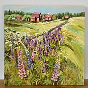 Картина Поле маков пейзаж с цветами маслом 30х40 см